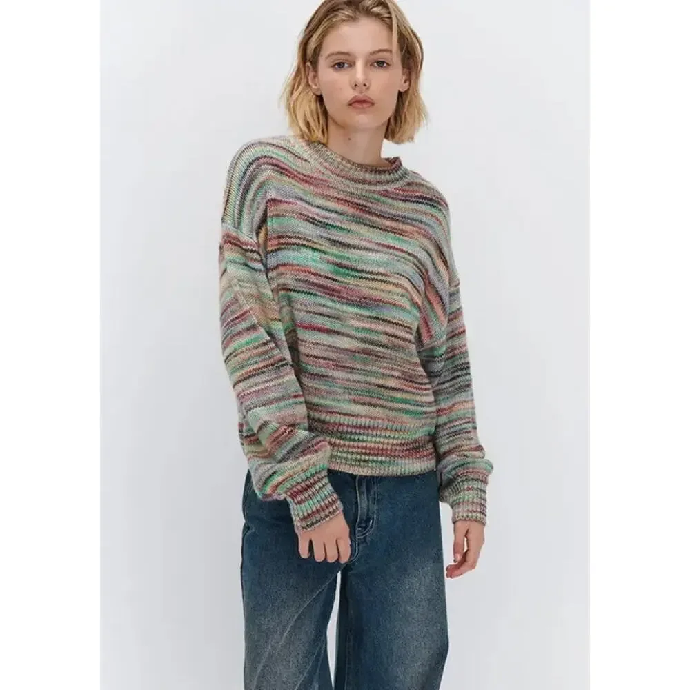 Ghanda Women's Northern Lights Melange Norway Knit High neck Sweater Size Medium - Picture 1 of 6